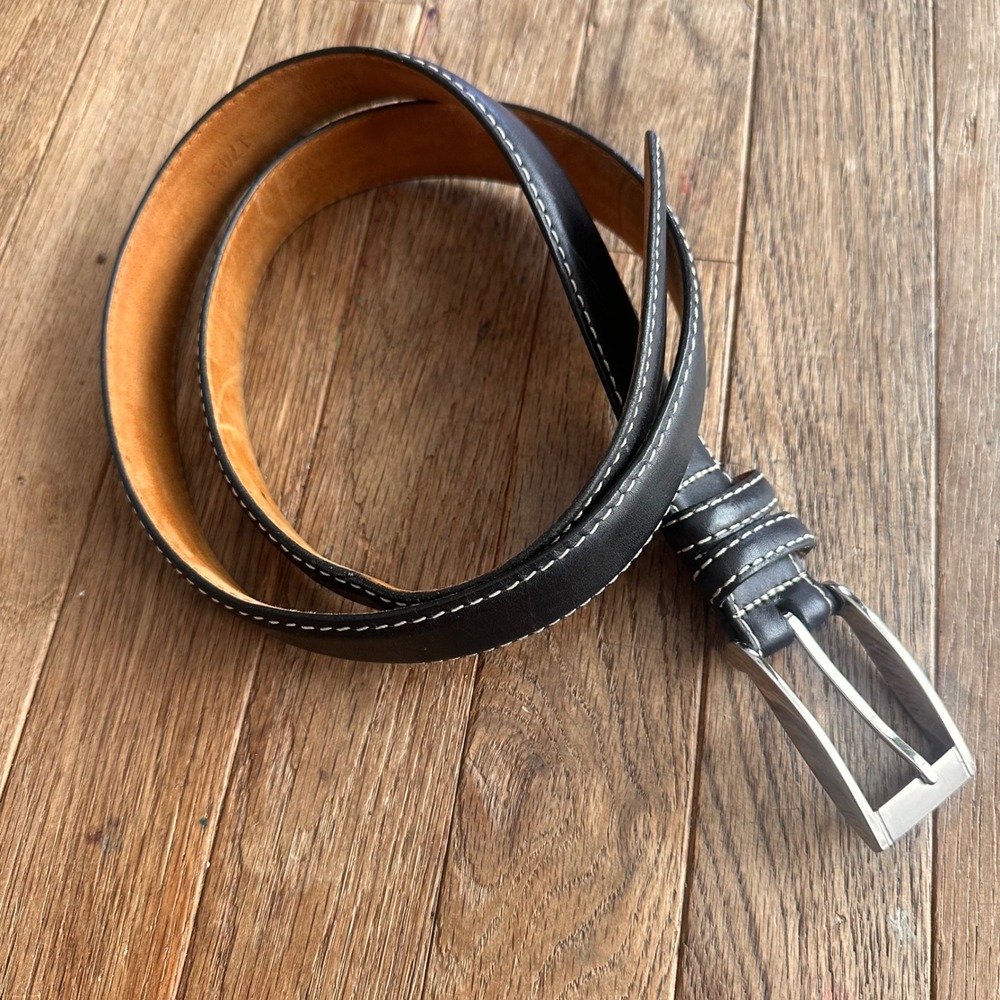 Bachrach Italian Calfskin‎ Leather Belt Mens 36 Contrast Stitch Black Modern USA
